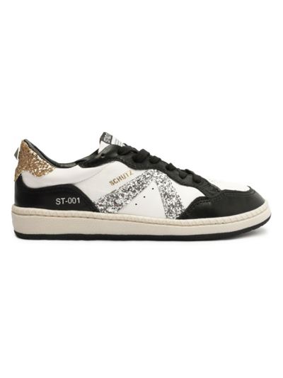 Schutz Women's St-001 Glitter Leather Low-top Sneakers In Black Multi