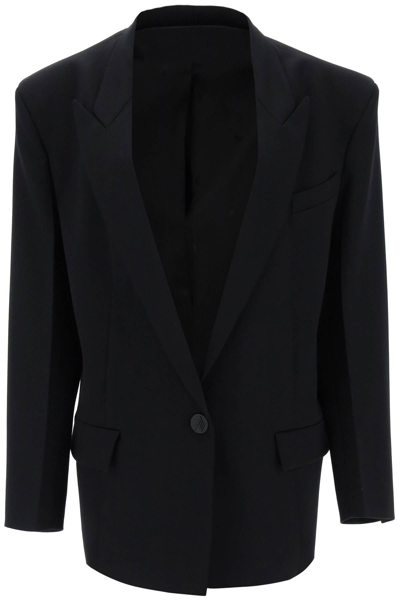 Attico Glen Oversized Blazer In Stretch Wool In Black