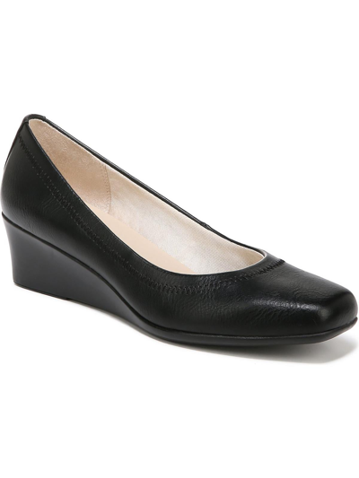 Lifestride Groovy Womens Faux Leather Slip On Wedge Heels In Black