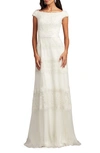 Tadashi Shoji Sequin Corded Lace Off The Shoulder Gown In Neutrals