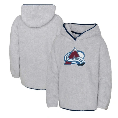 OUTERSTUFF GIRLS YOUTH HEATHER GRAY COLORADO AVALANCHE ULTIMATE TEDDY FLEECE PULLOVER HOODIE
