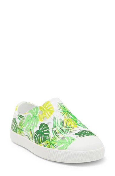 Native Shoes Kids' Jefferson Water Friendly Perforated Slip-on In Shlwht/ Shlwht/ Pcncfoliage