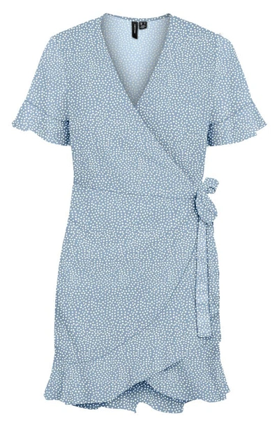 Vero Moda Henna Frill Wrap Dress In Skyway Aop Tiny Dots