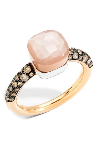 Pomellato Nudo Petit Moonstone & Diamond Ring In Light Brown Moonstone