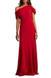 Tadashi Shoji Cassia Bow-shoulder Crepe Gown In Lava Red