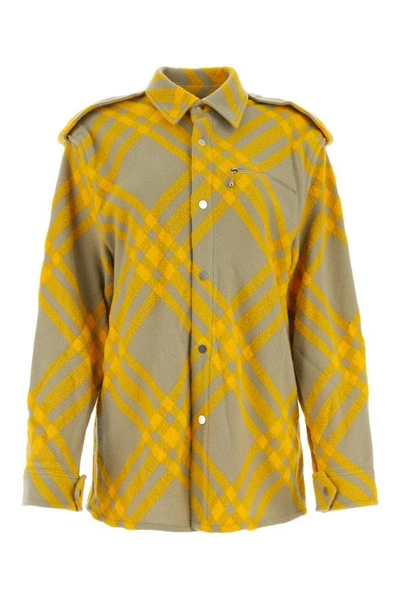 Burberry Check Wool Blend Shirt In Yellow
