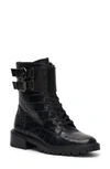 Vince Camuto Fawdry Combat Boot In Black Emobssed
