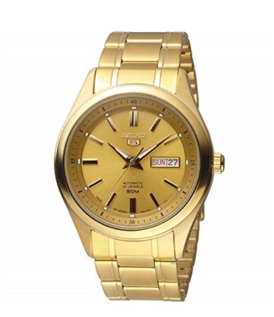 Pre-owned Seiko 5 Automatic Stainless Steel Gold Tone Men's Analog Wrist Watch Snkn96j1