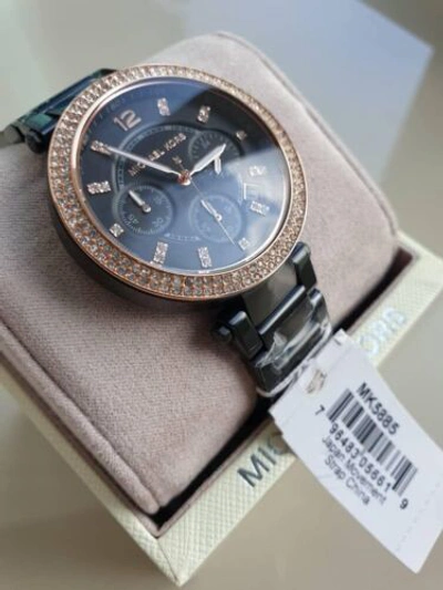 Pre-owned Michael Kors Mk5885 Parker Chronograph Rose Gold Bezel Black Ladies Wrist Watch