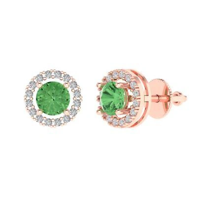 Pre-owned Pucci 1.6 Round Cz Halo Classic Designer Stud Mint Green Earrings Solid 14k Rose Gold In Pink