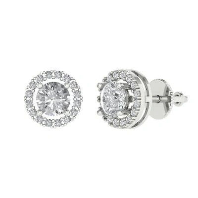 Pre-owned Pucci 1.6 Round Cut Halo Stud Earrings 14k White Gold Lab Created White Sapphire