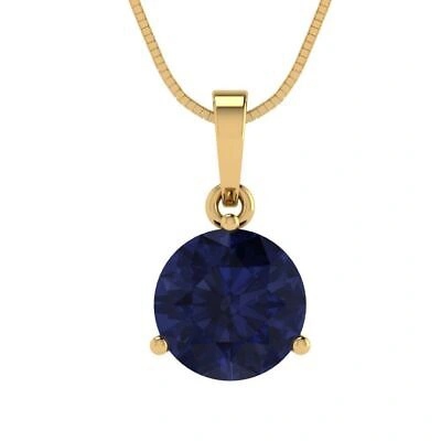 Pre-owned Pucci 2 Round Cut Simulated Blue Sapphire Pendant Necklace 16" Chain 14k Yellow Gold