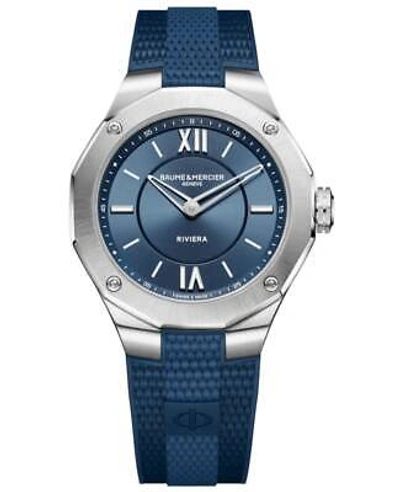 Pre-owned Baume Et Mercier Baume & Mercier Riviera Blue Dial Rubber Strap Women's Watch 10689