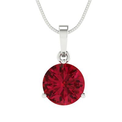 Pre-owned Pucci 2 Round Martini Simulated Ruby Pendant Necklace 16" Chain Solid 14k White Gold