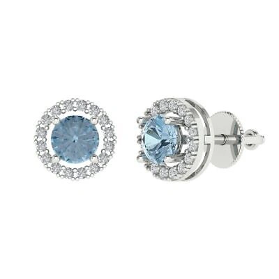 Pre-owned Pucci 1.6 Round Cut Halo Classic Designer Stud Lab Created Gem Earrings 14kwhite Gold