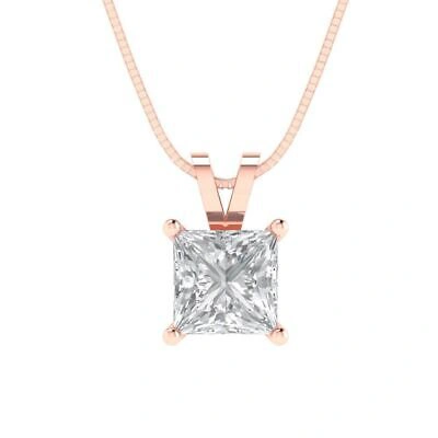 Pre-owned Pucci 1.0 Ct Princess Pendant 16" Chain Solid 14k Rose Gold Lab Created White Sapphire