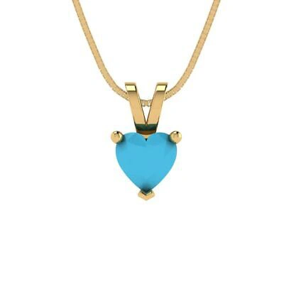 Pre-owned Pucci .5 Ct Heart Cut Simulated Turquoise Pendant Necklace 18" Chain 14k Yellow Gold