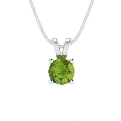 Pre-owned Pucci 0.5 Ct Round Cut Natural Peridot Pendant Necklace 16" Chain Solid 14k White Gold