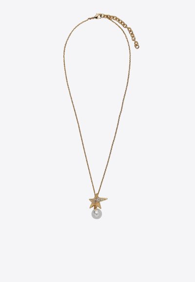 Ferragamo Crystal-embellished Star Chain Necklace In Gold