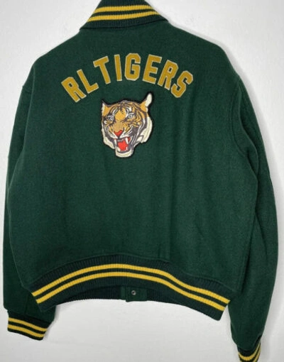 Pre-owned Polo Ralph Lauren $698  Large Green Tiger Bomber Jacket Varsity College Coat Vtg