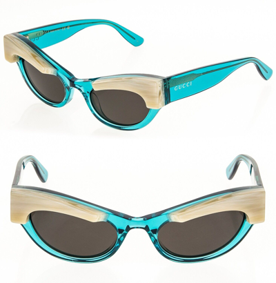 Pre-owned Gucci Aria 1167 Transparent Light Blue Horn Brow Cat Sunglasses Gg1167s 004 In Gray