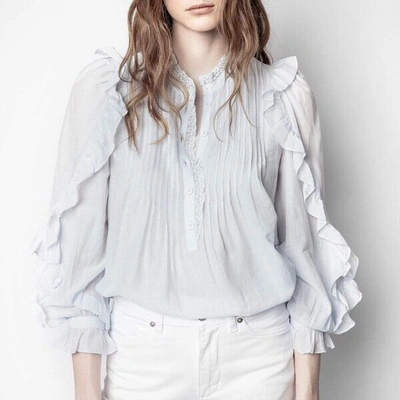 Pre-owned Zadig & Voltaire $378  Timmy Tomboy Tunic Blouse Shirt In Sky Size S In Blue