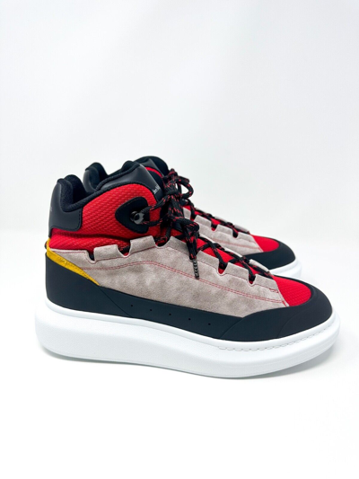 Pre-owned Alexander Mcqueen Men's Hybrid Larry High Top Sneaker Black/red 7 Us / 40 Eu