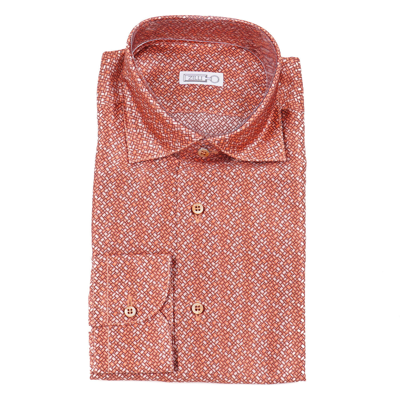 Pre-owned Zilli Orange Geometric Print Extrafine Silk Dress Shirt 18 (eu 46)