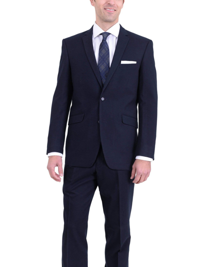Pre-owned Raphael Men's  Slim Fit Solid Navy Blue Two Button Wool Formal Business Suit In ["navy"]