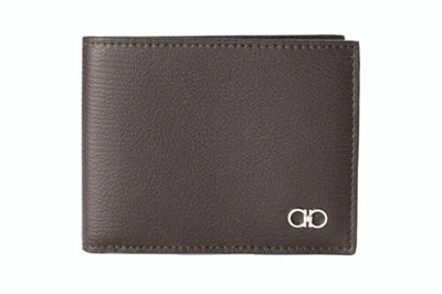Pre-owned Ferragamo Salvatore  Men's Dark Brown Pebbled Leather Bifold Wallet