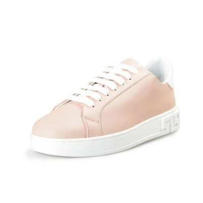 Pre-owned Versace Women's Powder Blush Leather Logo Sneakers Shoes In Pink