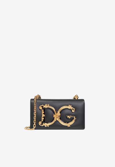 Dolce & Gabbana Dg Girls Calf Leather Crossbody Bag In Black