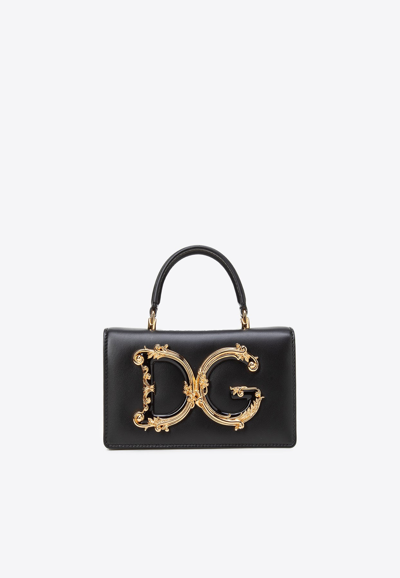 Dolce & Gabbana Dg Girls Calf Leather Top Handle Bag In Black