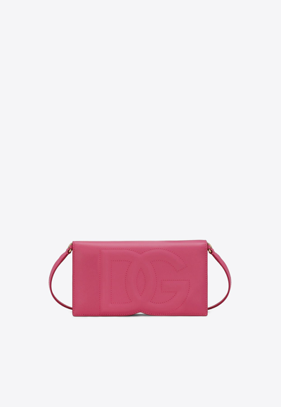 Dolce & Gabbana Dg Logo Calf Leather Clutch In Lilac