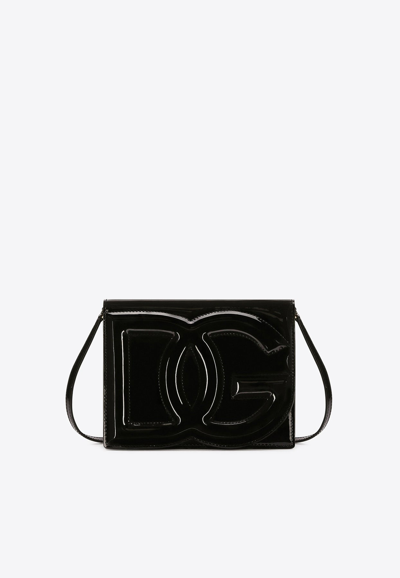 Dolce & Gabbana Dg Logo Patent Leather Crossbody Bag In Black