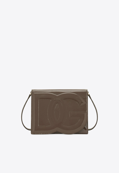 Dolce & Gabbana Dg Logo Patent Leather Crossbody Bag In Brown
