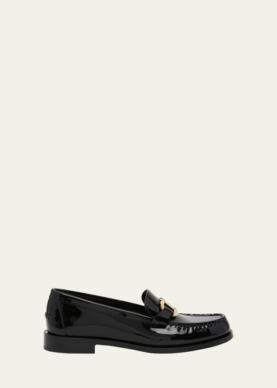 Ferragamo Maryan Patent Gancini Bit Loafers In Nero