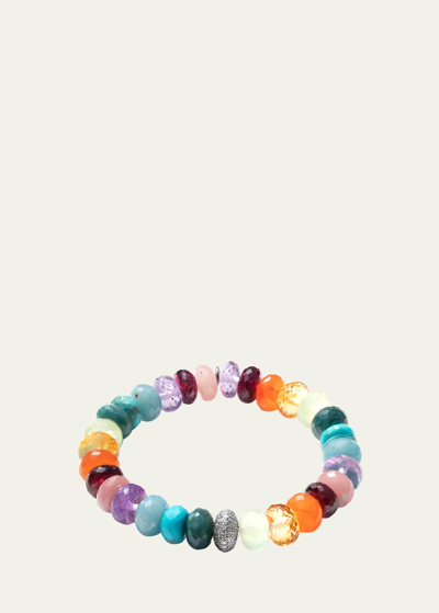 Sheryl Lowe 10mm Multi-stone Mix Bracelet With Pave Donut In Rainbow