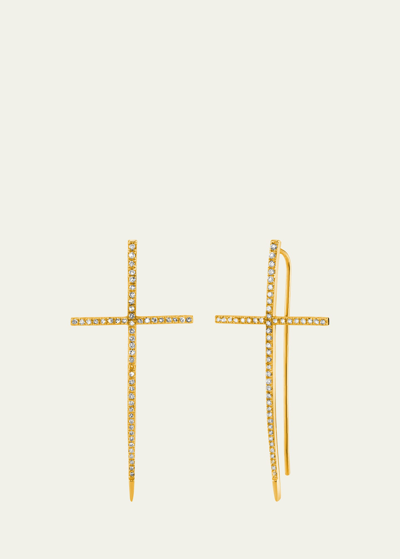 SHERYL LOWE 14K PAVE DIAMOND CROSS STICK EARRINGS