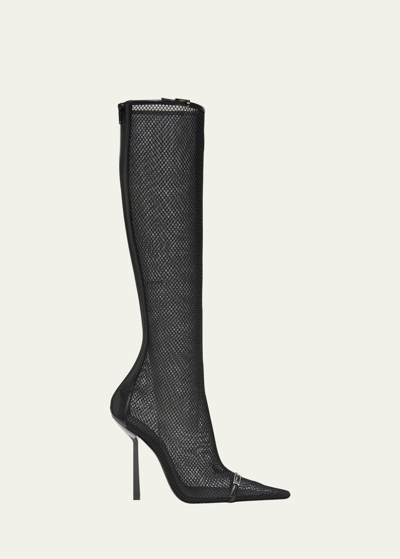Saint Laurent Oxalis Net Buckle Stiletto Boots In Black