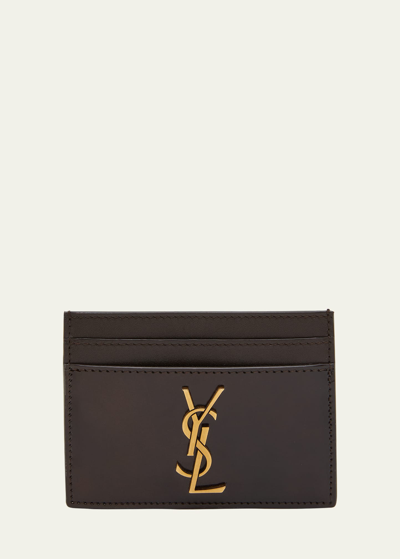 Saint Laurent Ysl Leather Card Holder In Burgundy