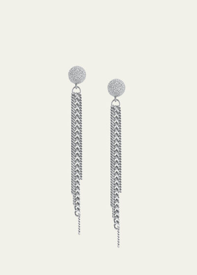 Sheryl Lowe Pave Diamond Dome Stud Earrings With Chain Fringe Drops In Silver