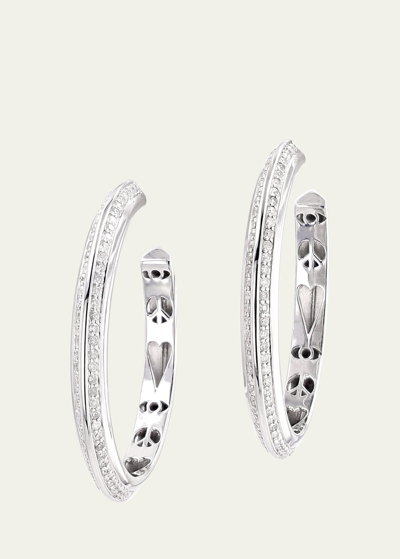 Sheryl Lowe Knife Edge 40mm Hoop Earrings With Icon Motif Gallery In Silver