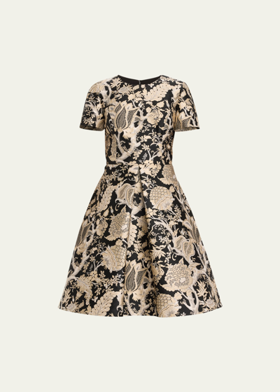 CAROLINA HERRERA JACQUARD A-LINE DRESS WITH BOX PLEAT