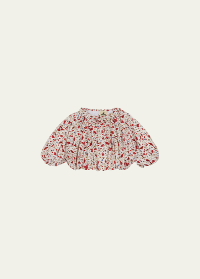 Bonpoint X Khaite Kids' Girl's Aries Puff Sleeve Floral-print Blouse In Imp Framboise