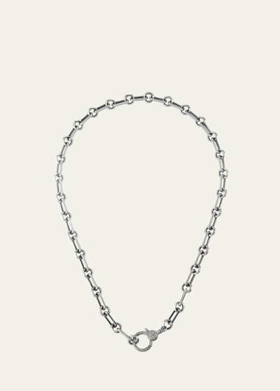 Sheryl Lowe Soho Chain With Diamond Pave Circle Claw Clasp Necklace In Silver