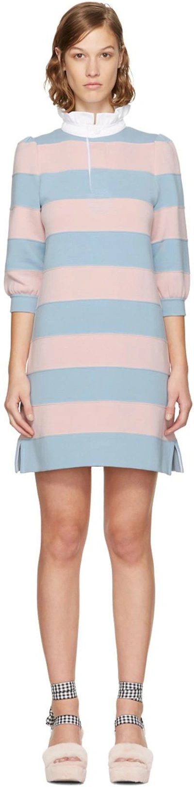 Marc Jacobs Pink & Blue Striped Puff Sleeve Dress In Pink Multi