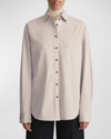 Lafayette 148 Micro Gingham Cotton Poplin High Collar Shirt In Multi