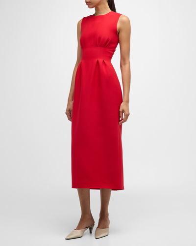 Adam Lippes Ophelia Midi Dress With Pleated Seams In Vermilion