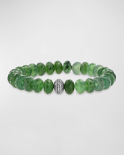 Sheryl Lowe Green Serpentine Beaded Bracelet With Diamonds In Silver